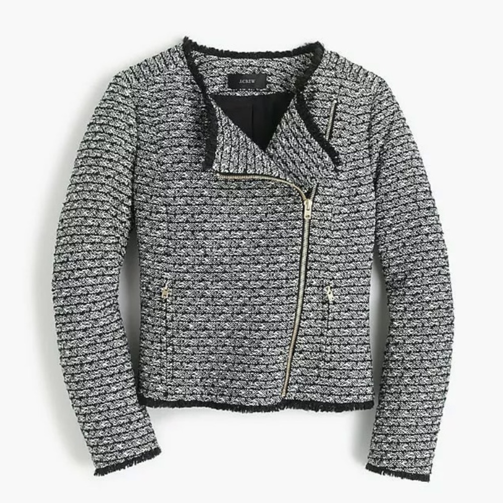 J Crew Fringy Tweed Zip Front Blazer